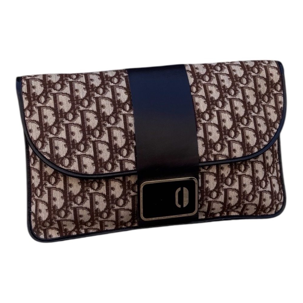 Christian Dior Vintage Trotter Monogram Fold-Over Clutch Brown/‎ Beige